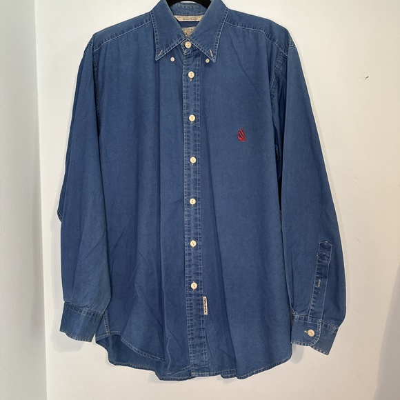 Vintage 90's Nautica Blue Denim‎ Shirt Mens Button Up Shirt Size M - Picture 1 of 7